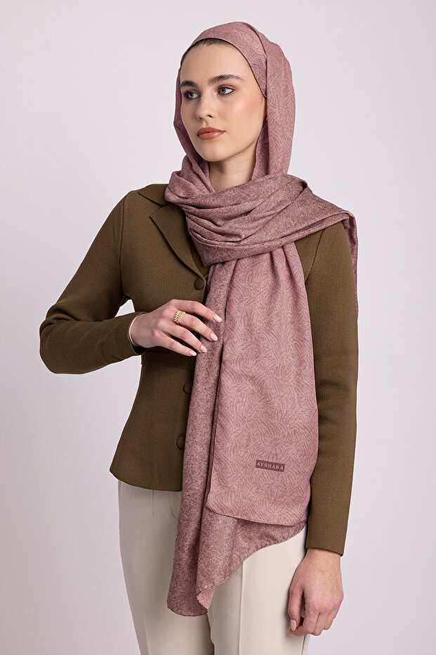 Bengi Monogram Plain Patterned Double-Sided Shawl - Rose Pink