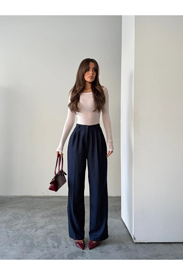 Yünefekt Striped Palazzo - Navy Blue