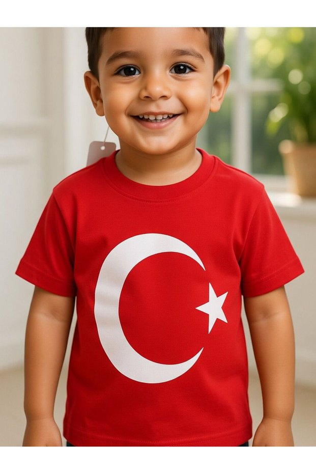 100% Cotton Beberi̇um T-Shirts with Turkish Flag Pattern