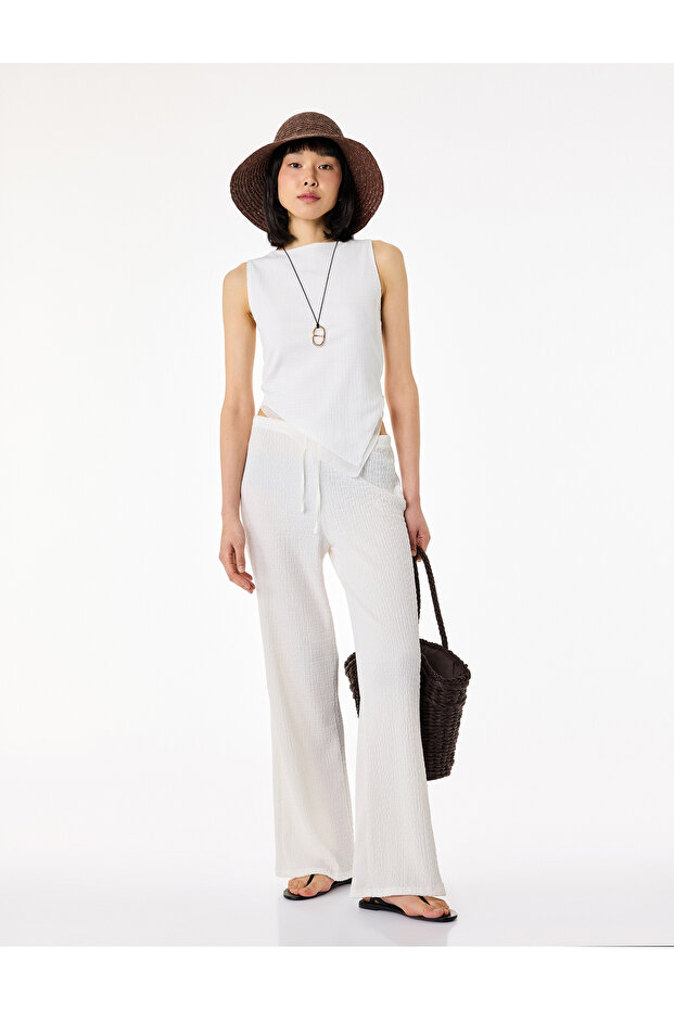 Beli Lace-Up Wrinkled Fabric Wide-Leg Trousers