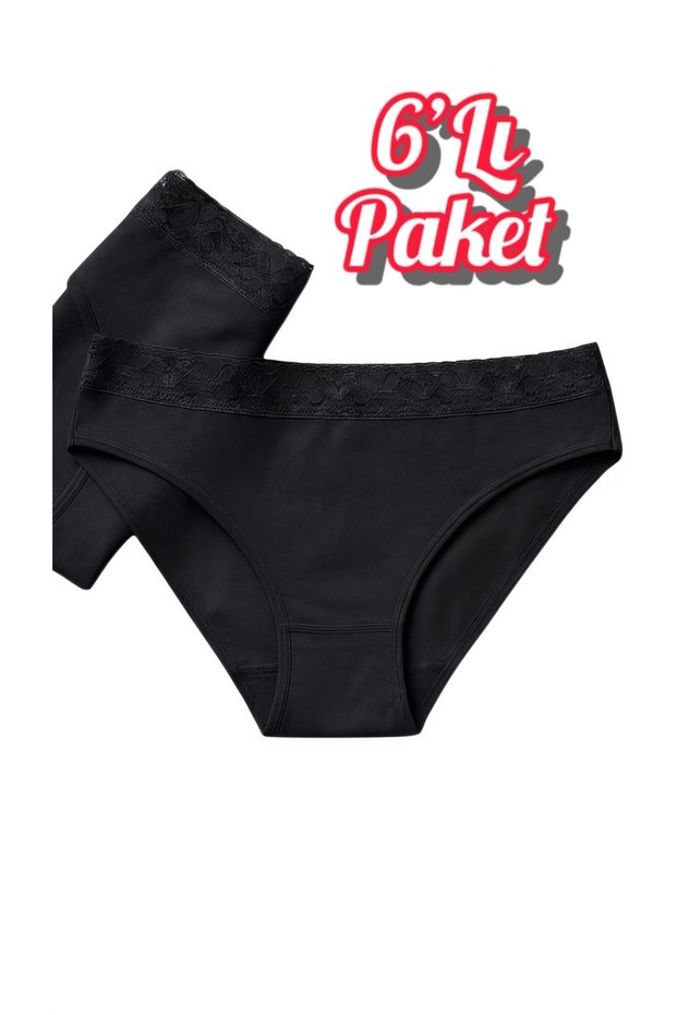 6 Pack Lycra Waist Lace Bikini Women's Black Panties Ozt6-206