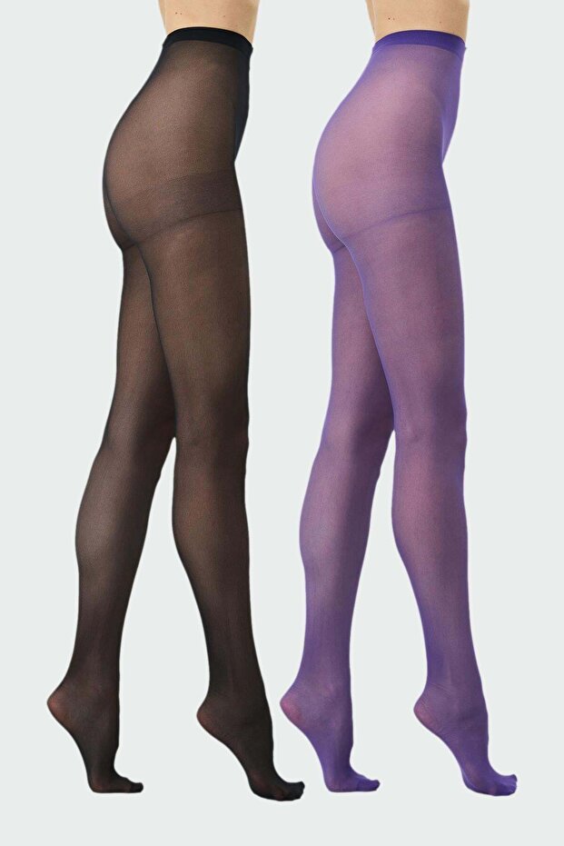 Thin 40 Opaque 2-Pack Pantyhose Purple/Black