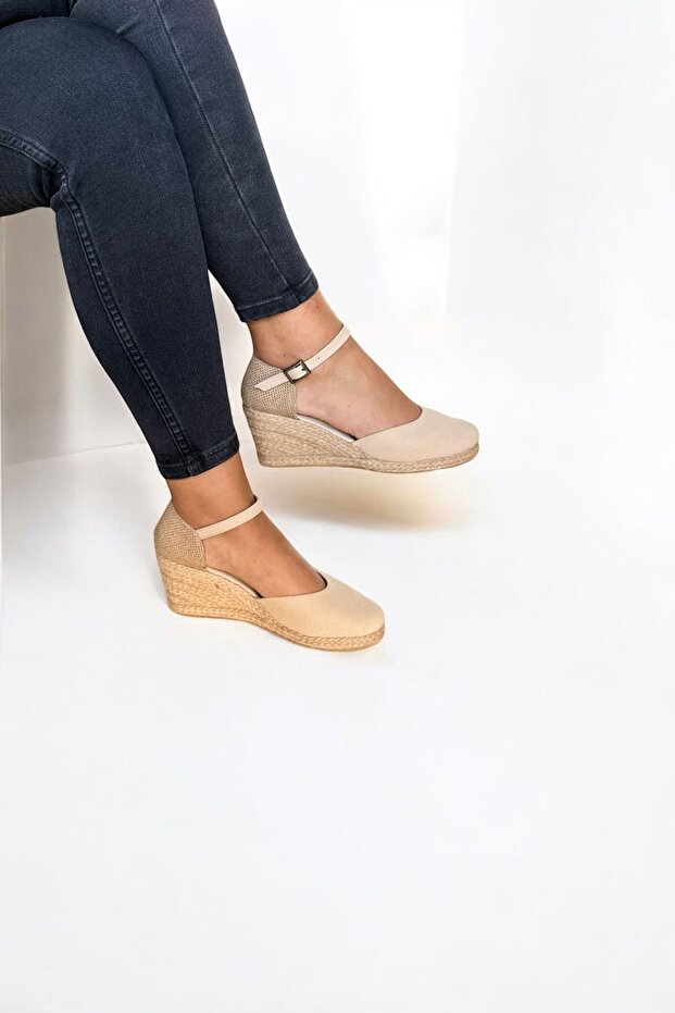 Women's Linen Wedge Heel Espadrille – Summer Sandals with Straw Back