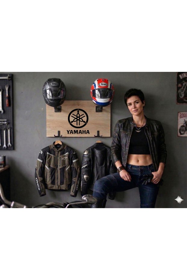 Motorcycle Helmet Hanger - Double Helmet Hanger with Yamaha Logo