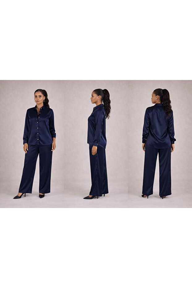 Ladies Co-ord Pant Set- Solid Color Shirt and Pant with Long Sleeves.
