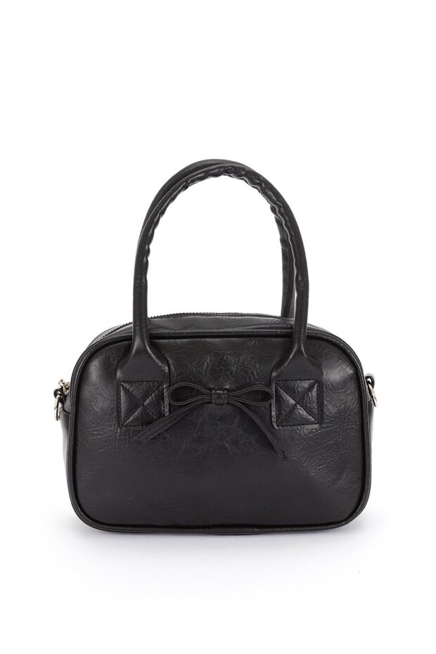 Cesy Black Ribbon Detailed Hand and Crossbody Bag