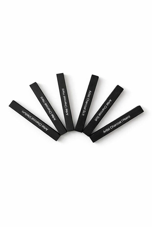 6-Pack Flat Charcoal Pencils / Compressed Drawing Charcoal - Soft Medium Hard