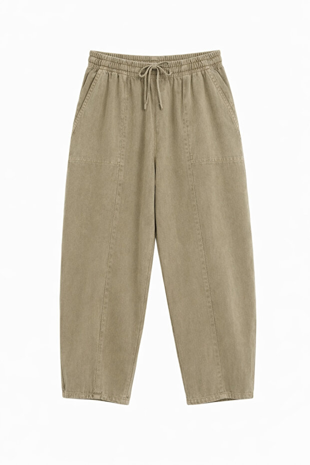 4573 Women's Gabardine Shalwar Trousers with Stripes on the Front, Mink