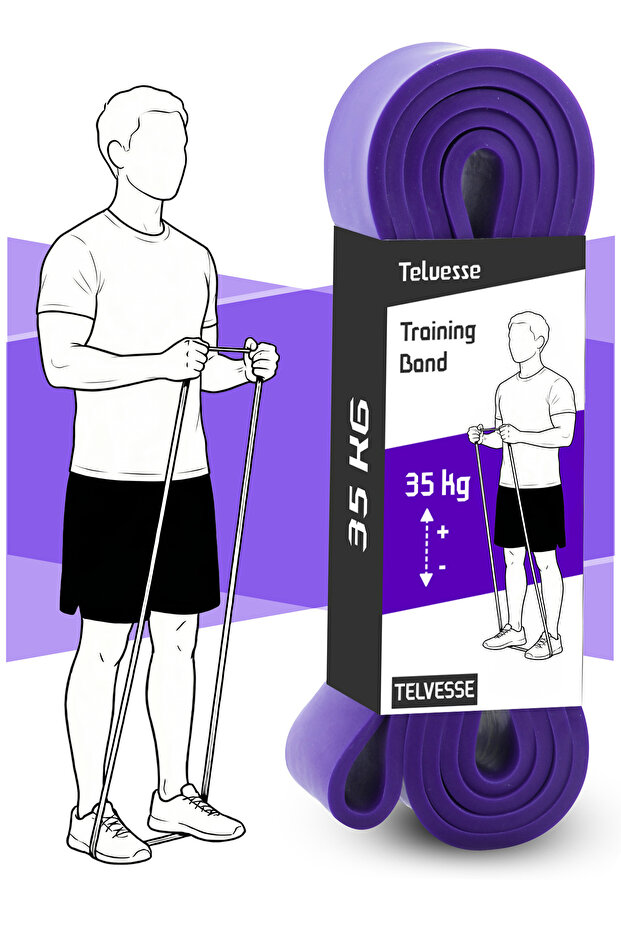 Telvesse 35 KG Direnç Bandı Kas Geliştirme Lastiği Fitness Pilates Cross Training Bant Mor - Extra Sert