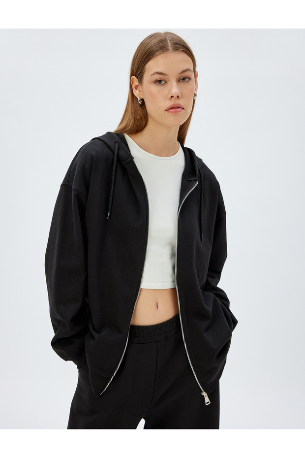 Long Sleeve Three Thread Cotton Zippered Hooded Sweatshirt