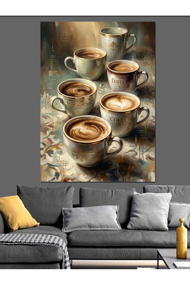 Steamy Coffee Cups Array Decorative Canvas - Mdf Wood Table