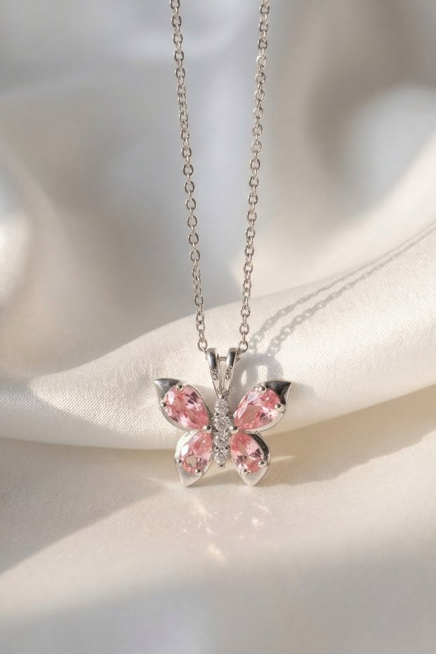 Butterflies for Love Steel Necklace with Zircon Stone