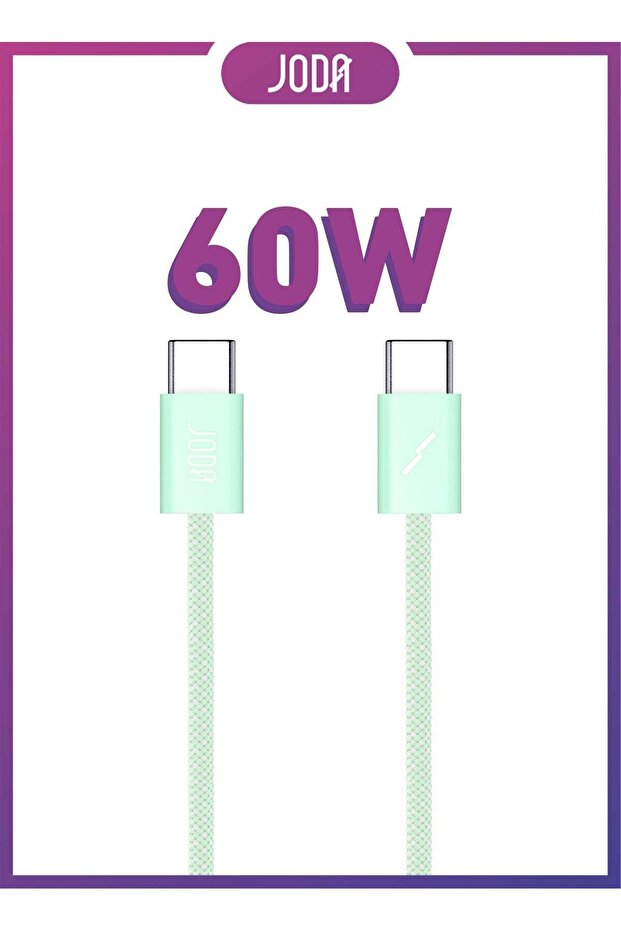 كابل USB-C من الحرير بقوة 60 واط - نايلون مضفر أخضر، بطول 1 متر