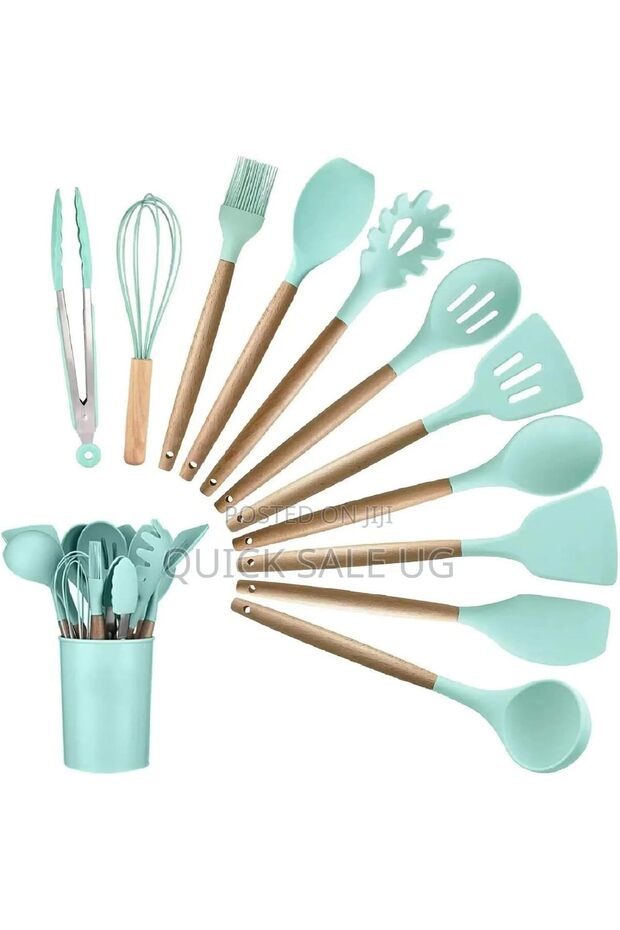 Silicone Utensils Set 12 Pcs, Silicone Spatula Wood Handle, Kitchen Tool Set