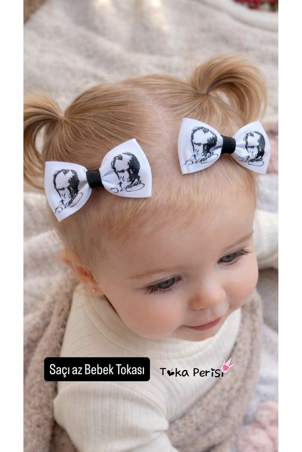 Ataturk April 23 October 29 Eid Hairpin (Hairless Baby Hairpin) White Satin Printed