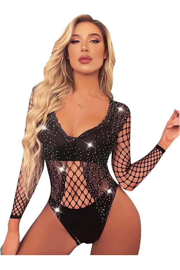 Women’s Body Stocking Lingerie – Seamless Fishnet Mesh Bodystocking Teddy Bodysuit