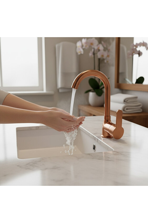 Matte Copper Sink Faucet Brushed Bronze High Model Bathroom Sink Fixture Copper Color