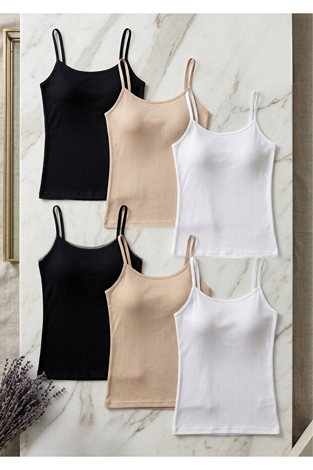 Women's 6-Pack 95% Cotton Ribbed Tank Top Set - Breathable & Soft Texture