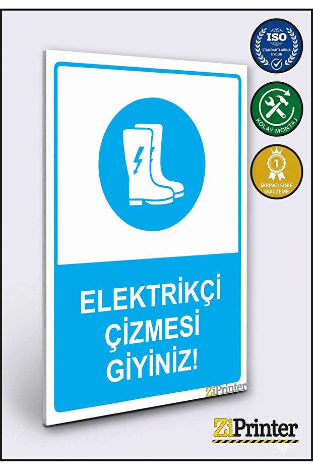Wear Electrician's Boots! Isg Warning Sign Dekota 70X100 cm