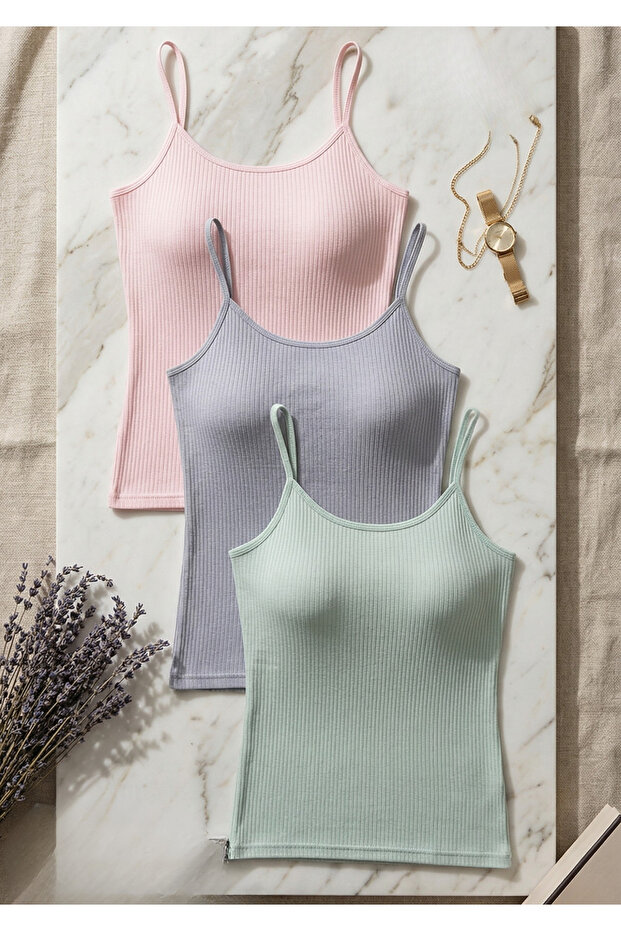 Women's 3-Pack 95% Cotton Ribbed Tank Top Set - Breathable & Soft Texture
