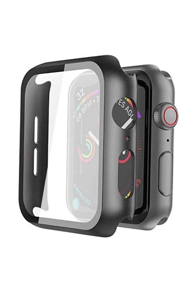 حافظة حماية مع واقي شاشة من الزجاج المقوى لساعة Apple Watch Series 4/5/6 مقاس 40 مم، لون أسود