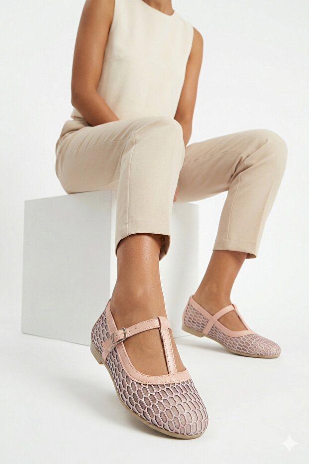 Mesh Embroidered and Embroidery-Detail Round Toe Luxury Women's Ballet Flats