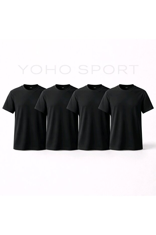 Unisex Basic Cut 100% Cotton Soft Textured Black Crew Neck T-Shirt 4-Pack