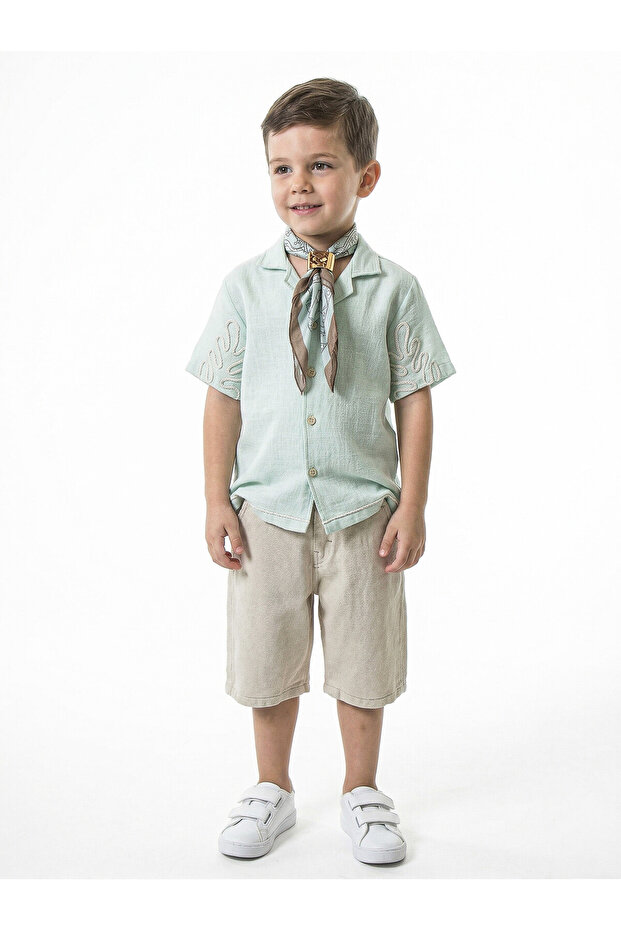 Boy's Summer Folarli 2-Piece Top and Bottom Set (Shirt + Shorts) 4-8 Years 6617 Light Blue