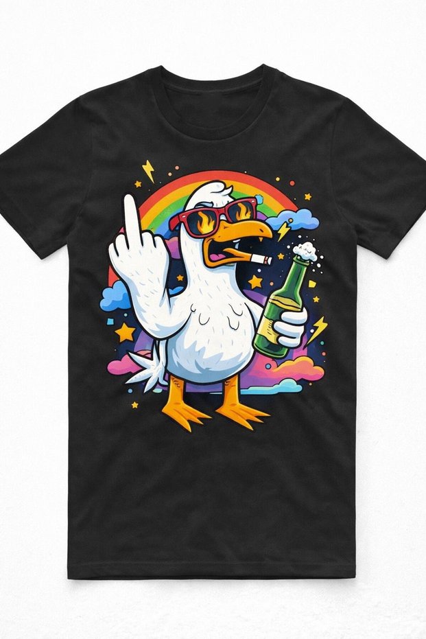 Fun Duck Design Printed Unisex Black Short Sleeve Tshirt