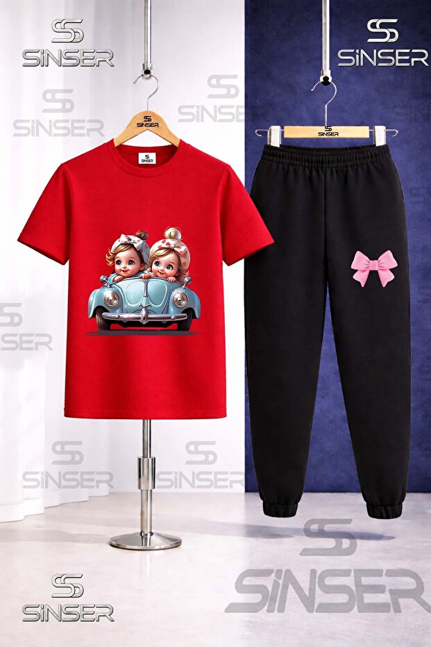 Children's Car 2Li Girl Cute Printed T-Shirt Sweatpants Set