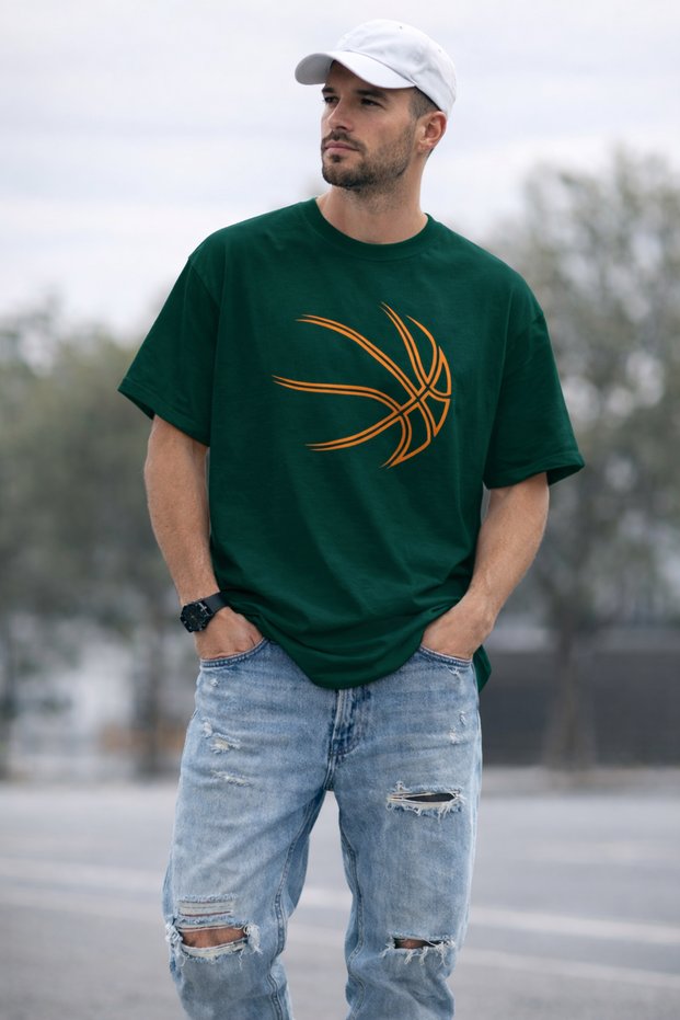 Basketball Ball Stripe Printed Unisex Oversize T-Shirt – Cotton Crew Neck Casual T-Shirt