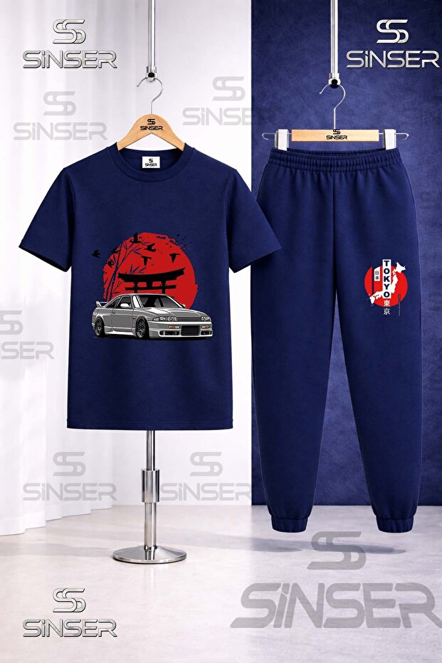 Children's Car Tokyo Red Circle Onunde Printed T-Shirt Tracksuit Set