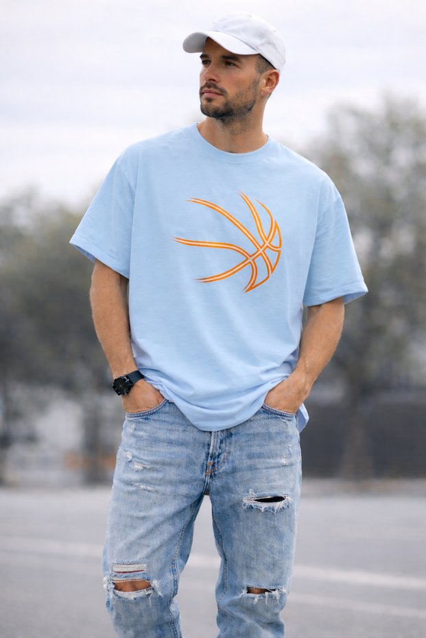 Basketball Ball Stripe Printed Unisex Oversize T-Shirt – Cotton Crew Neck Casual T-Shirt