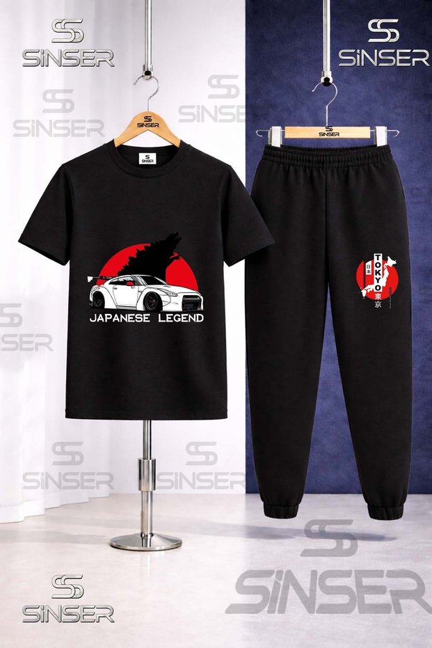 Children's Car Tokyo Byz Japenes Writing Printed T-Shirt Sweatpants Set