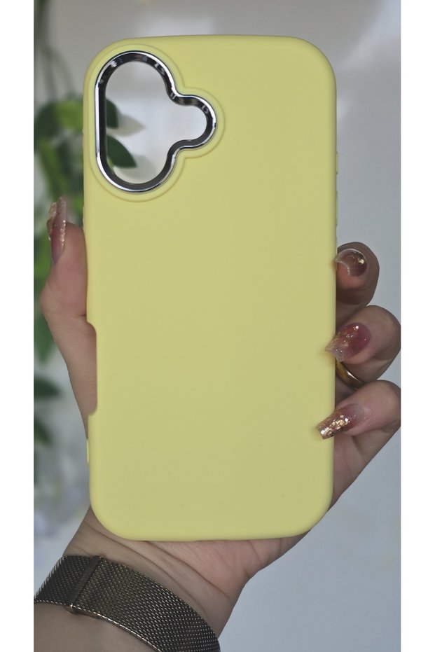 iPhone 17 Compatible Matte Yellow Silicone Case with Metal Camera Frame