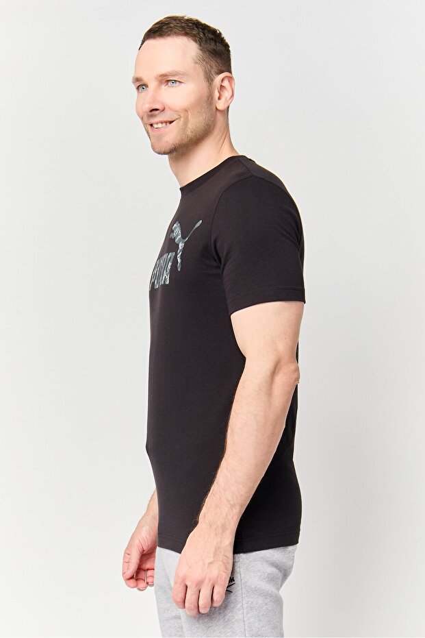 Men Sportswear Fit Camouflage Logo Short Sleeve Outdoor T-Shirt, Black - 3
