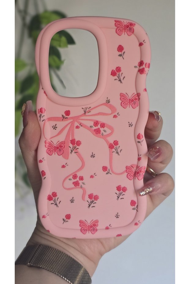 Honor 400 Compatible Pink Phone Case with Butterfly Ribbon and Floral Pattern