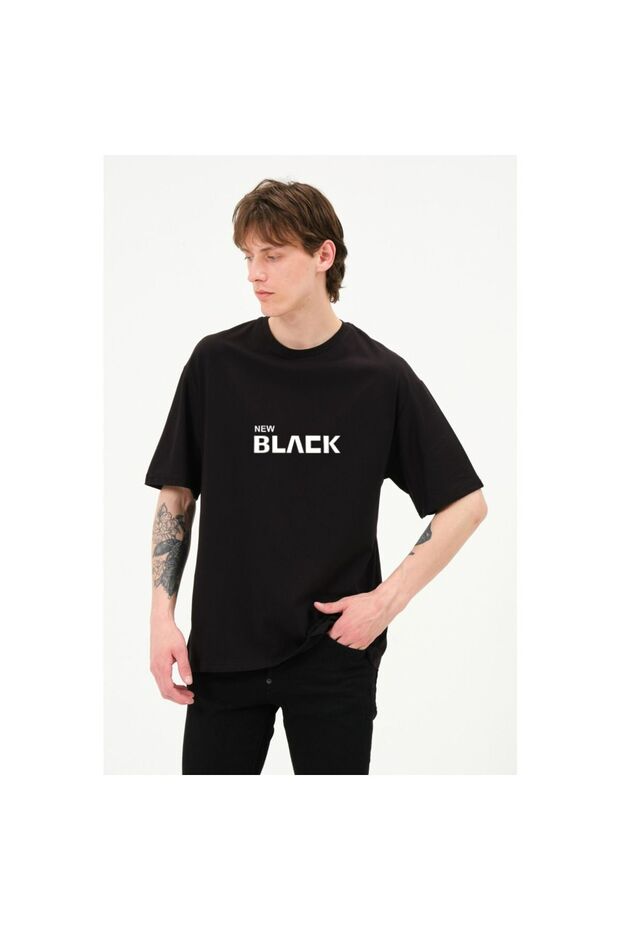 Unisex Black Printed Men's T-shirt