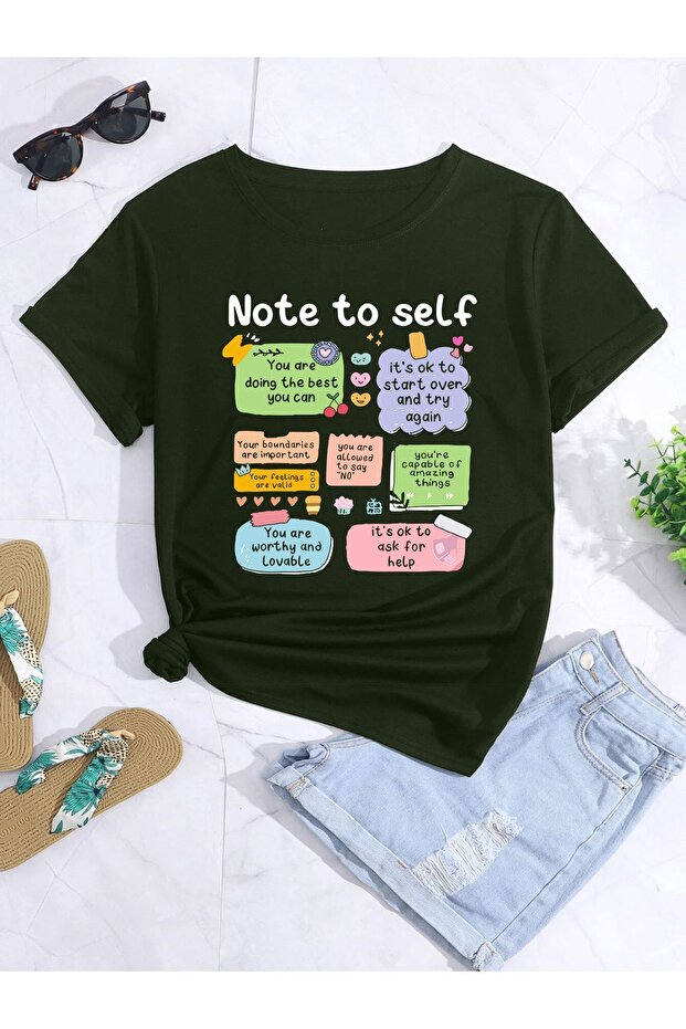تي شيرت مطبوع كبير الحجم مطبوع عليه Note TO SELF