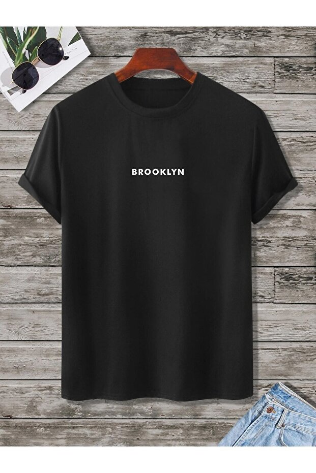 Unisex Brooklyn Black Oversize Crew Neck Printed T-shirt