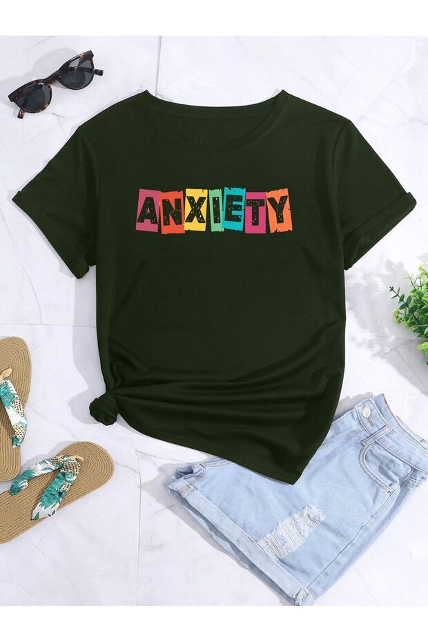 تي شيرت مطبوع كبير الحجم ANXIETY