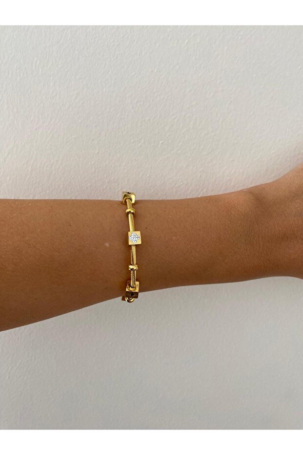 Clover Star Stone Square Gold Adjustable Bracelet