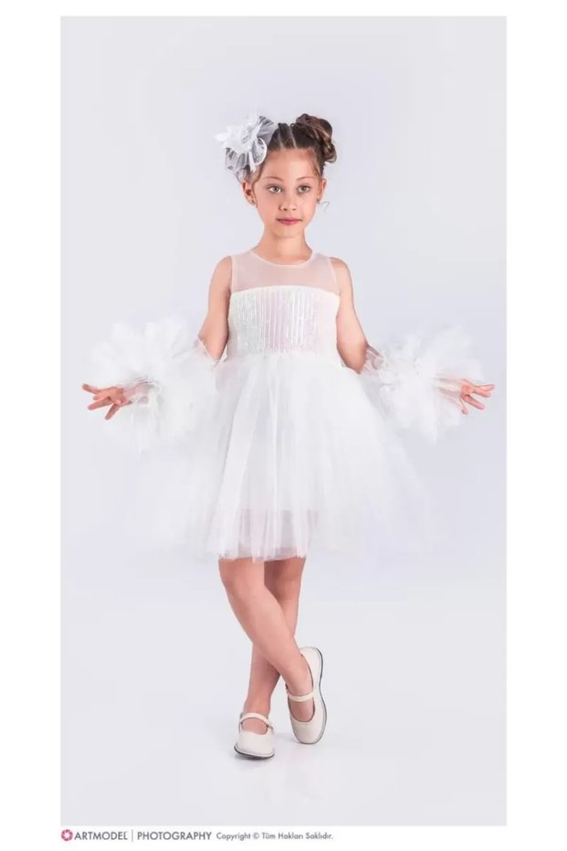 Girl's Pompom Party Outfit Birthday and Performance Costume Dress Age 3/10