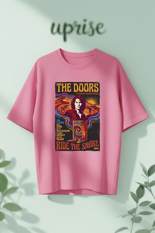 تي شيرت قطني كبير الحجم مطبوع عليه The Doors