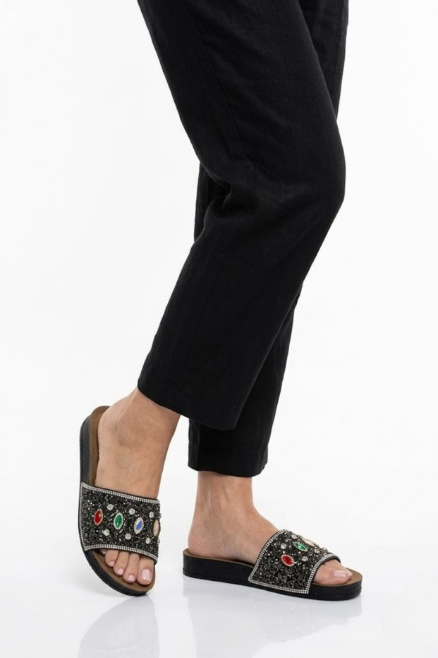 Women's Stone Slippers with Colorful Stone Detail, Orthopedic Sole, Comfortable, Stylish, Daily Summer Slippers