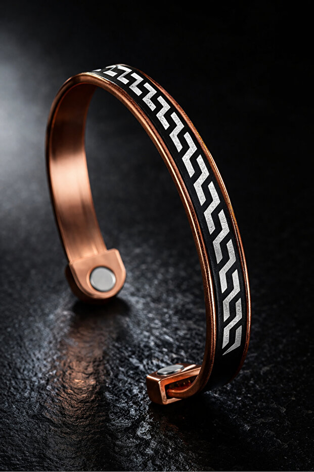 Men's and Women's Copper Bracelet with Magnet, Leather Striped Copper Bracelet