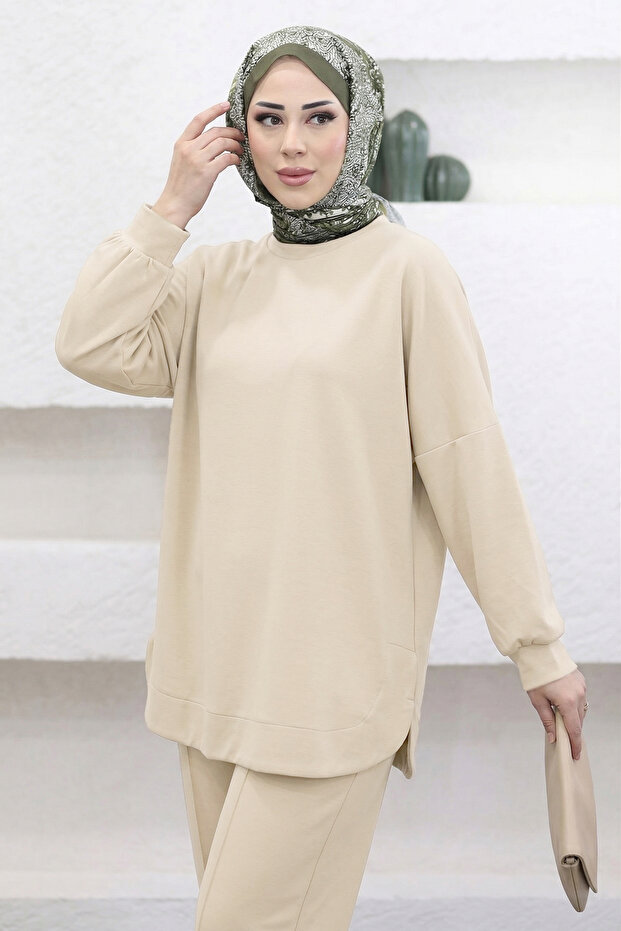 5357 - طقم نسائي فضفاض ومريح من قماش جيرسيه محبوك