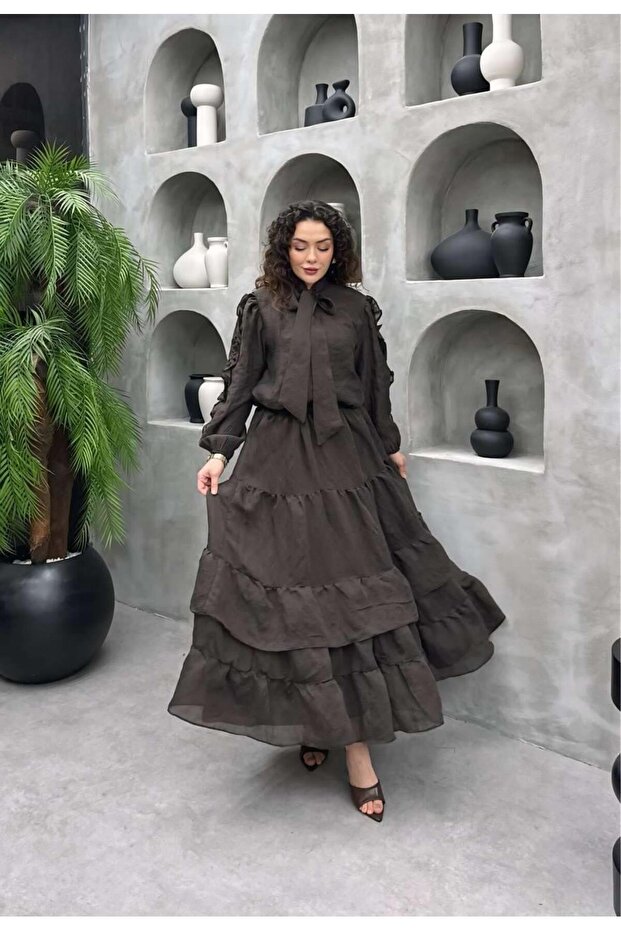 Sahra Premium Voile Fabric Skirt and Blouse Double Set - Comfortable Fit, Stylish Design with Flowing Texture, Suitable for Hijab Wear