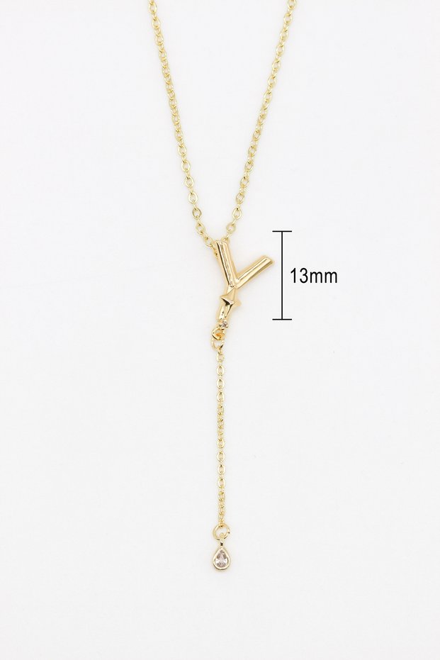Steel Letter Y Necklace with Pole Star and Drop Stone