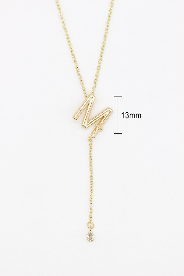 Steel Letter m Necklace with Pole Star and Drop Stone